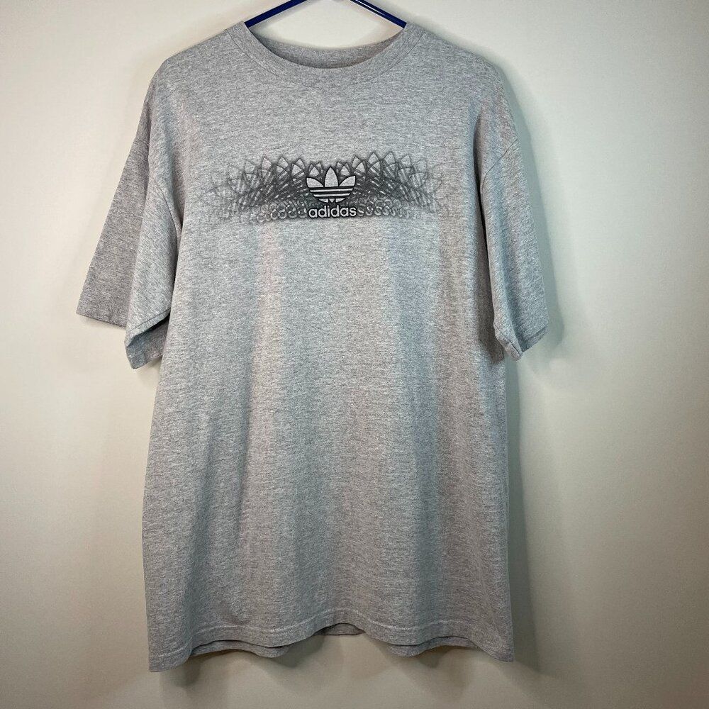 Vintage Gray Adidas Motion Logo Y2K 2000s Heather Gray Shirt Size Large